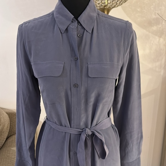 Equipment Blue Gray Long Sleeve Shirt Dress size XS - Picture 2 of 5